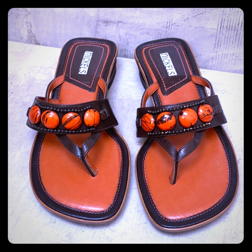 Nickels Orange Beaded Sandals